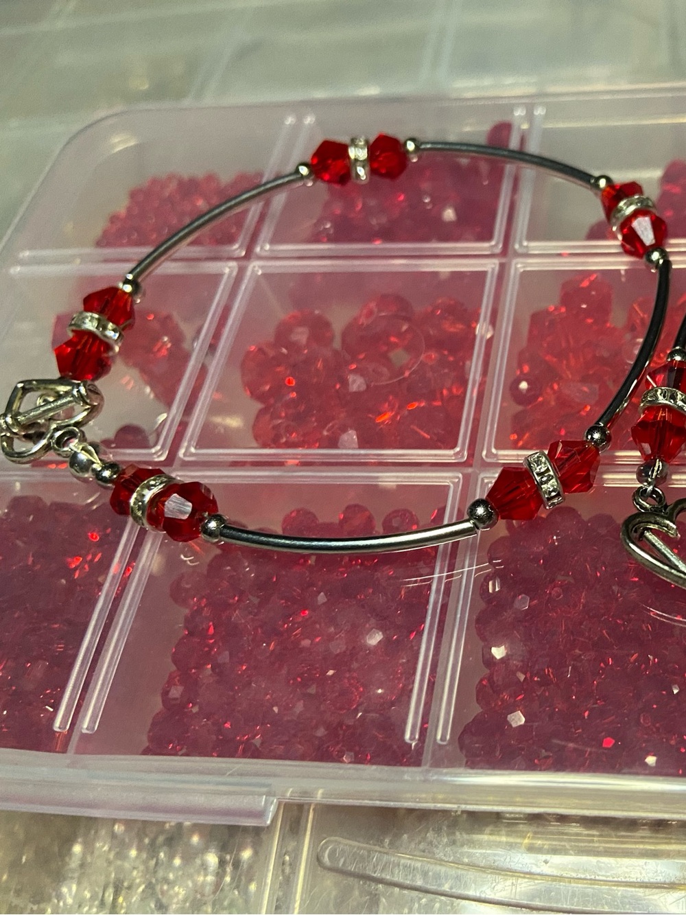 Heart Toggle Bracelet With Red Crystals